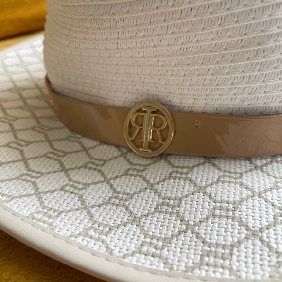 River Island One Size White RI Monogram Print Straw Fedora Hat - Picture 4 of 4